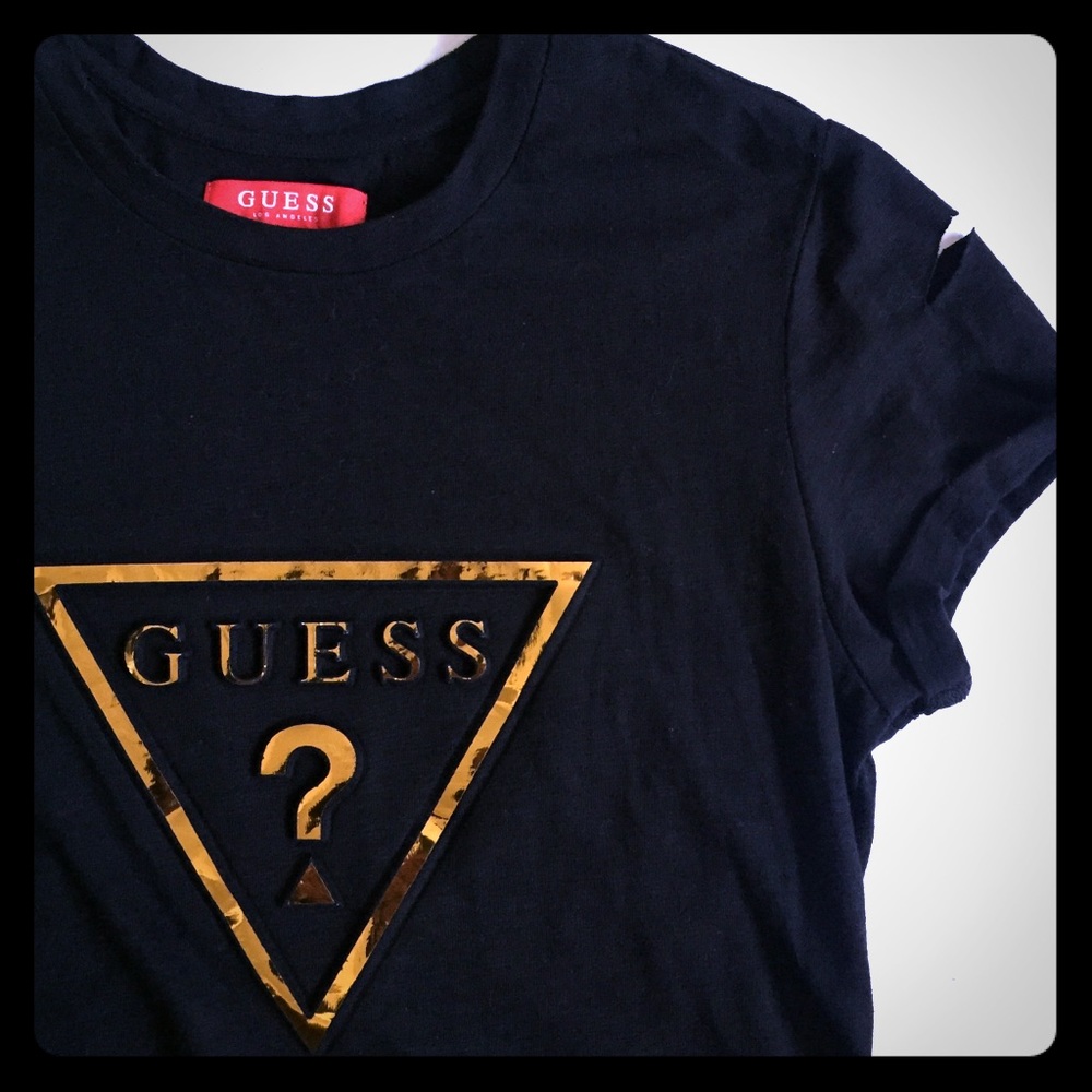 Women’s Guess Black & Gold Fitted T Shirt